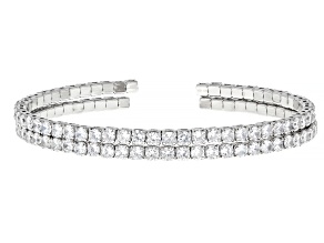 White Cubic Zirconia Rhodium Plated Cuff Bracelet Set of 2 23.04ctw