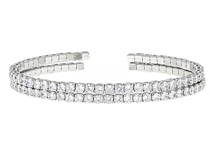 White Cubic Zirconia Rhodium Plated Cuff Bracelet Set of 2 23.04ctw