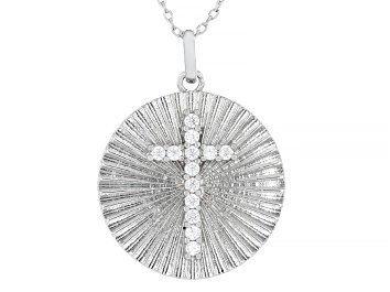 White Cubic Zirconia Rhodium Plated Cross Pendant 0.80ctw - BFJ300