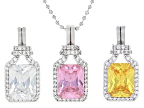 White, Pink, and Yellow Cubic Zirconia Rhodium Plated Pendant Set of 3 12.39ctw