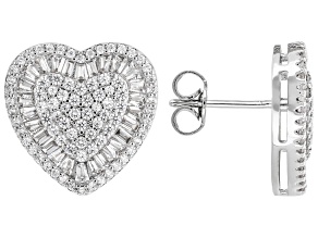 White Cubic Zirconia Rhodium Plated Heart Earrings 3.52ctw