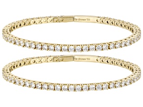 White Cubic Zirconia 18k Yellow Gold Over Brass Flex Bangle Set of 2 18.46ctw