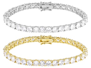 White Cubic Zirconia Rhodium and 14k Yellow Gold Plated Bracelet Set of 2 25.38ctw