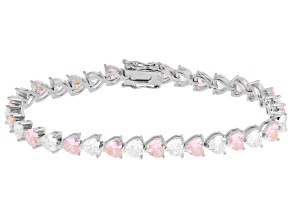 Pink and White Cubic Zirconia Rhodium Plated Heart Bracelet 24.00ctw