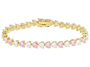 Pink and White Cubic Zirconia 14k Yellow Gold Plated Heart Bracelet 24.00ctw