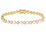 Pink and White Cubic Zirconia 14k Yellow Gold Plated Heart Bracelet 24.00ctw