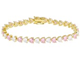 Pink and White Cubic Zirconia 14k Yellow Gold Plated Heart Bracelet 24.00ctw