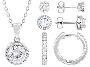 White Cubic Zirconia Rhodium Plated Earrings and Pendant Set 7.85ctw