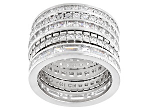 White Cubic Zirconia Rhodium Plated Eternity Band Rings- Set of 5 6.80ctw