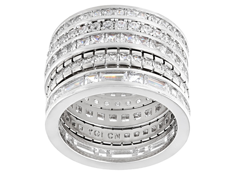 White Cubic Zirconia Rhodium Plated Eternity Band Rings- Set of 5 6.80ctw