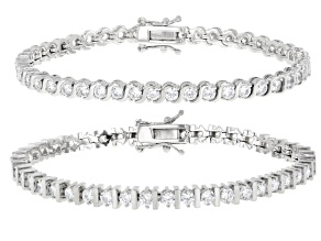 White Cubic Zirconia Rhodium Plated Bracelet Set of 2 14.70ctw