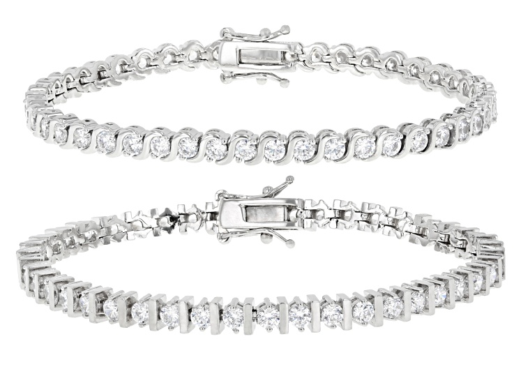 White Cubic Zirconia Rhodium Plated Bracelet Set of 2 14.70ctw