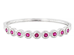 White Cubic Zirconia and Lab Created Ruby Rhodium Plated Bangle Bracelet 3.51ctw