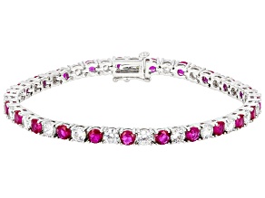 Lab Created Ruby and White Cubic Zirconia Rhodium Plated Bracelet 16.30ctw