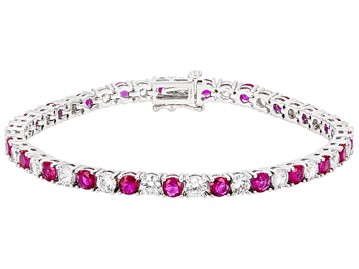 Lab Created Ruby and White Cubic Zirconia Rhodium Plated Bracelet