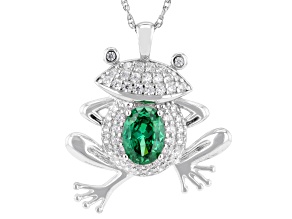Green and White Cubic Zirconia Rhodium Over Sterling Silver Frog Pendant 1.55ctw