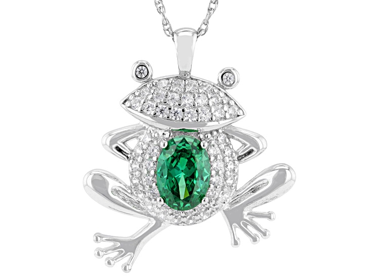 Green and White Cubic Zirconia Rhodium Over Sterling Silver Frog Pendant 1.55ctw
