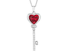 Lab Created Ruby and White Cubic Zirconia Rhodium Over Sterling Silver Pendant 3.73ctw
