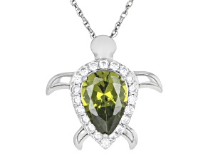 Green and White Cubic Zirconia Rhodium Over Sterling Silver Pendant 2.82ctw