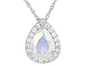 Aurora Borealis and White Cubic Zirconia Rhodium Over Sterling Silver Pendant 2.13ctw
