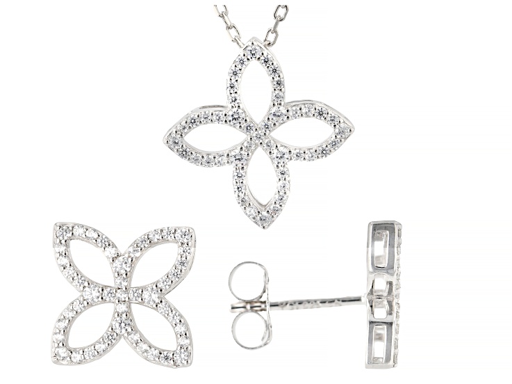 White Cubic Zirconia Rhodium Over Sterling Silver Pendant and Earring Set 1.42ctw