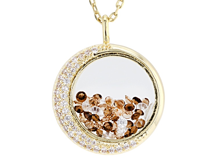 Mocha And White Cubic Zirconia 14k Yellow Gold Plated Pendant With Chain 1.45ctw
