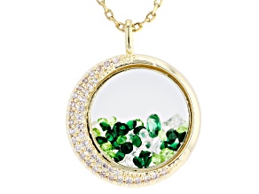 Green And White Cubic Zirconia 14k Yellow Gold Plated Pendant With Chain 1.45ctw