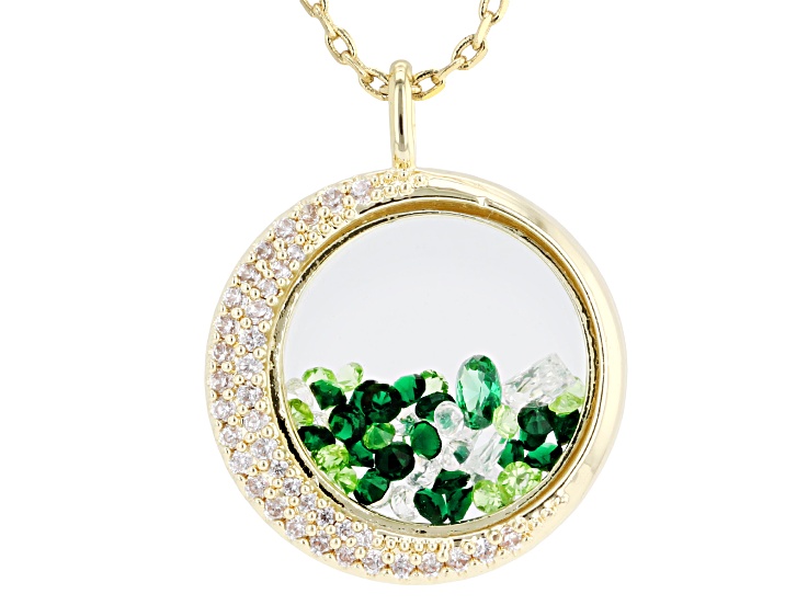 Green And White Cubic Zirconia 14k Yellow Gold Plated Pendant With Chain 1.45ctw