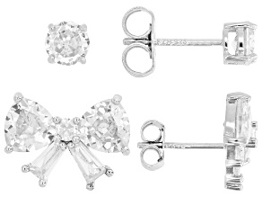 White Cubic Zirconia Rhodium Over Sterling Silver Bow Earring and Stud Set of 2 7.07ctw