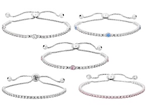 Pink, White, and Blue Cubic Zirconia Rhodium Plated Bracelet Set of 5 12.54ctw