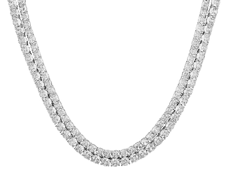 White Cubic Zirconia Rhodium Plated Tennis Necklace Set of 2