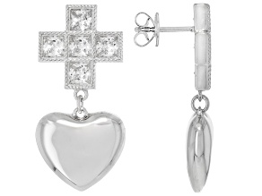 White Cubic Zirconia Rhodium Over Sterling Silver Heart and Cross Earrings 4.20ctw
