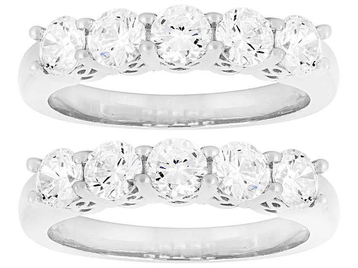 White Cubic Zirconia Platinum Plated Set of 2 Band Rings 2.50ctw