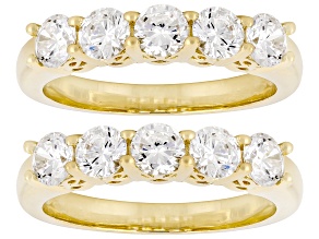 White Cubic Zirconia 18k Yellow Gold Plated Set of 2 Band Rings 2.50ctw