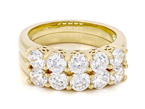 White Cubic Zirconia 18k Yellow Gold Plated Set of 2 Band Rings 2.50ctw