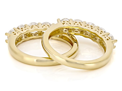 White Cubic Zirconia 18k Yellow Gold Plated Set of 2 Band Rings 2.50ctw