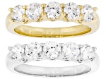 White Cubic Zirconia Platinum And 18k Yellow Gold Plated Set of 2 Band Rings 2.50ctw