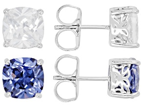 Blue And White Cubic Zirconia Rhodium Plated Ottone Earring Set 12.60ctw