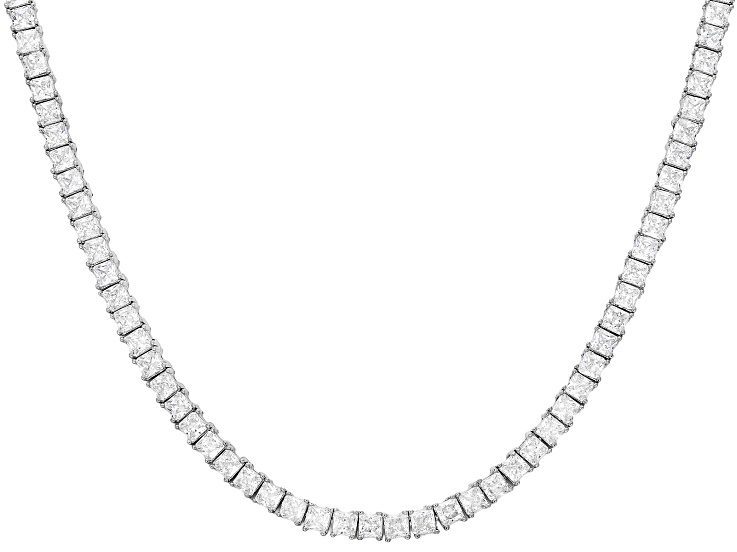 White Cubic Zirconia Rhodium Plated Tennis Necklace 28.34ctw