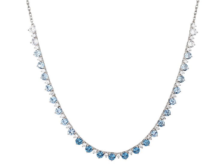 Lab Blue Spinel and White Cubic Zirconia Rhodium Over Sterling Silver Necklace 15.39ctw
