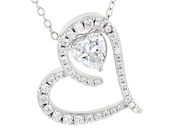 White Cubic Zirconia Rhodium Over Sterling Silver Heart Pendant 1.15ctw
