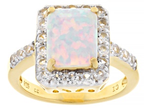 White Lab Created Opal 18k Yellow Gold Over Sterling Silver Ring 2.47ctw