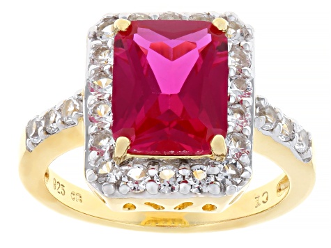 Lab Created Ruby 18k Yellow Gold Over Sterling Silver Ring