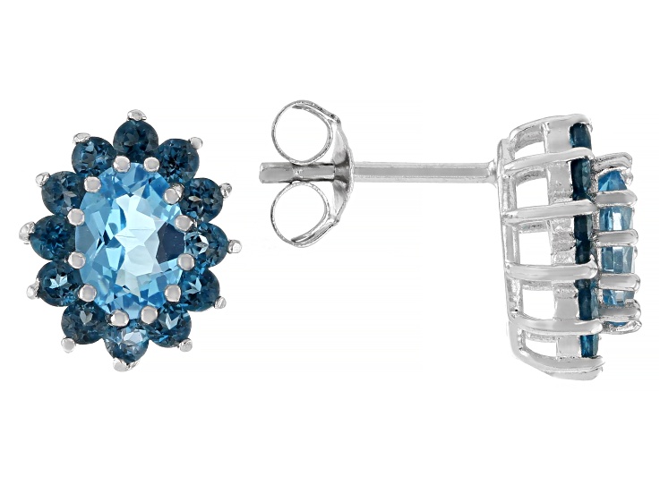ピアス　No.4425 Swiss Blue Topaz Rhodium Over Sterling Silver Earrings 3.04ctw