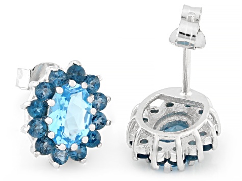 Swiss Blue Topaz Rhodium Over Sterling Silver Earrings 3.04ctw