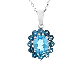 Swiss Blue Topaz Rhodium Over Sterling Silver Pendant with Chain 3.46ctw