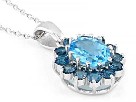 Swiss Blue Topaz Rhodium Over Sterling Silver Pendant with Chain 3 ...