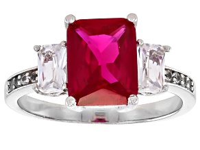 Lab Created Ruby Rhodium Over Sterling Silver Ring 3.53ctw
