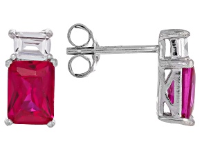 Lab Created Ruby Rhodium Over Sterling Silver Earrings 2.47ctw