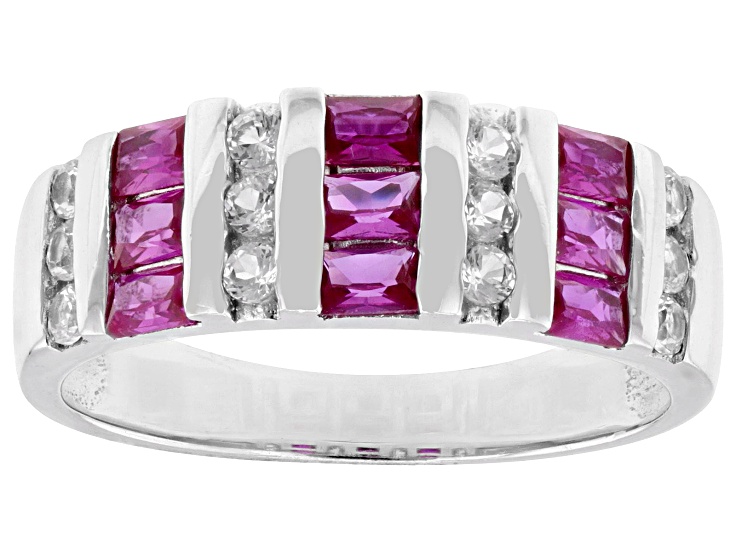 Ruby's Bud-dy ホワイト Lab Created Ruby Rhodium Over Sterling Silver Ring 1.26ctw